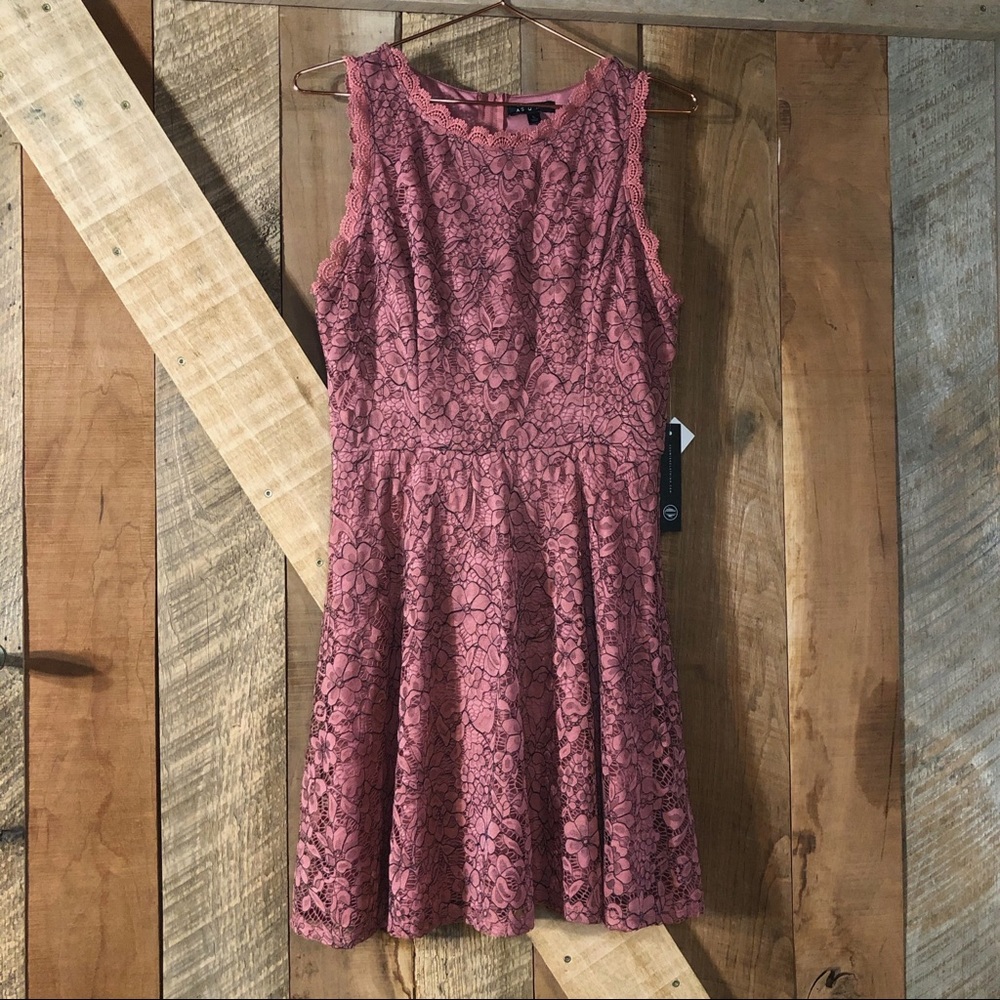 AS U WISH | Dusty Rose Lace Fit & Flare Dress